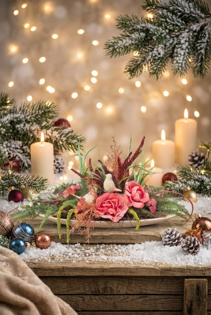 Tiziano Schale Barca mit Vögeln – fertig weihnachtlich dekoriert