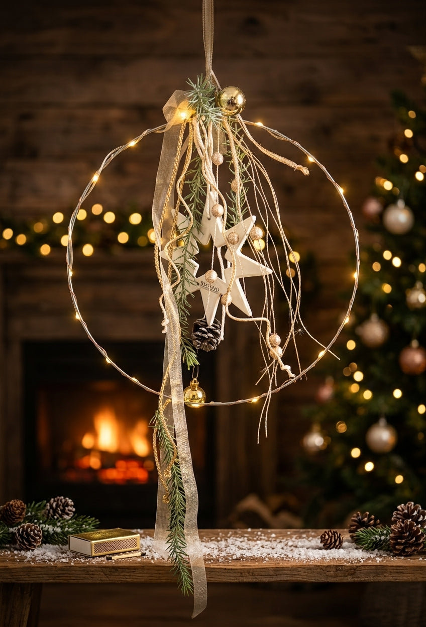 Tiziano Hänger Lichterkranz mit Diamante Stern – fertig weihnachtlich dekoriert, 30x75 cm