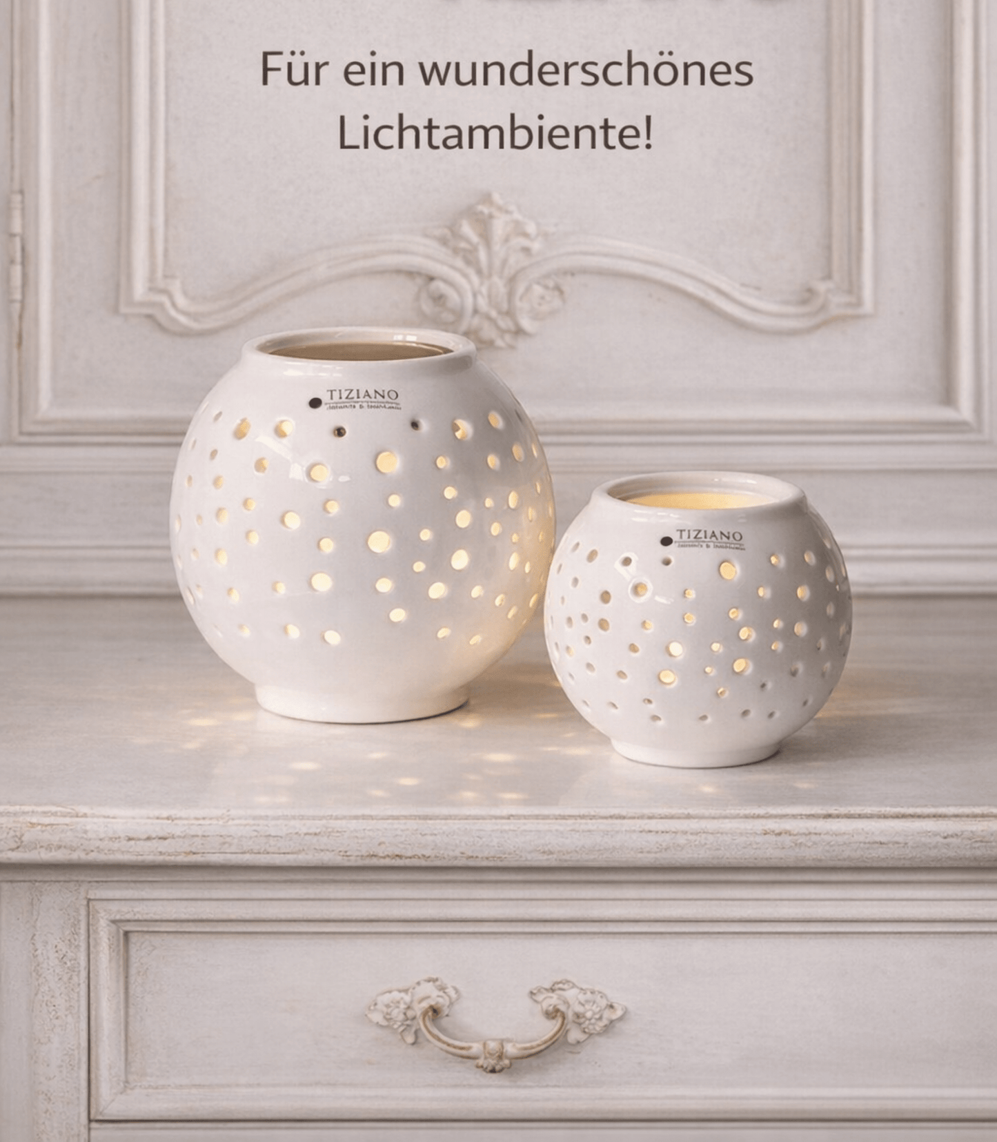 Tiziano Tischlicht Padova Solar weiß - creme - Lillyano