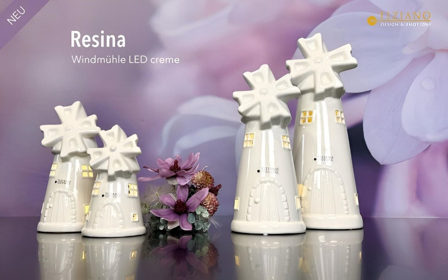 Tiziano Windmühle Resina creme weiss Led + Timer - Lillyano