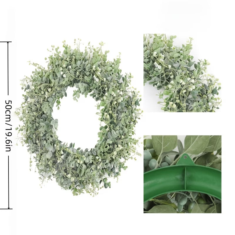 Künstlicher Eukalyptus-Blumenkranz aus Kunststoff für Frühling