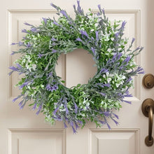 Laden Sie das Bild in den Galerie-Viewer, Künstlicher Sommer-Lavendel-Kranz für die Tür – Dekoriere deine Eingangstür mit weißen Lilien
