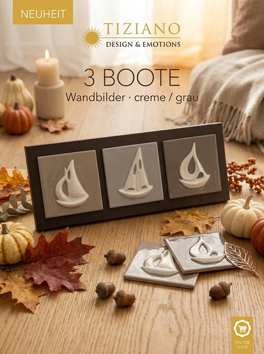 Tiziano Wandbild 3 Boote grau/weiß-creme