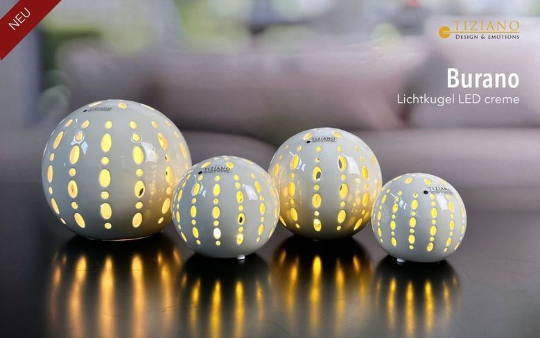 Tiziano Lichtkugel Burano mit LED und Timer weiß-creme