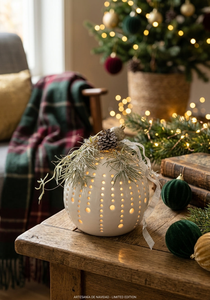 Tiziano Lichtkugel Calante 15 cm fertig dekoriert mit Weihnachtsgesteck und LED Beleuchtung