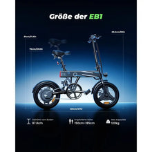 Laden Sie das Bild in den Galerie-Viewer, iScooter Elektrorad für Männer und Frauen, 250-Motor, 25 km/h, faltbares E-Bike, 14-Zoll-Elektro-Räder, 280,8 Wh Akku, 40-60 km Reichweite, Mini-E-Bikes für Pendeln, Camping, Reisen
