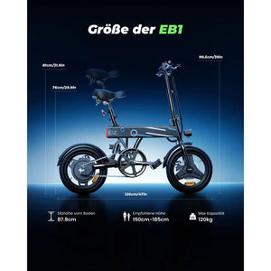 iScooter Elektrorad für Männer und Frauen, 250-Motor, 25 km/h, faltbares E-Bike, 14-Zoll-Elektro-Räder, 280,8 Wh Akku, 40-60 km Reichweite, Mini-E-Bikes für Pendeln, Camping, Reisen