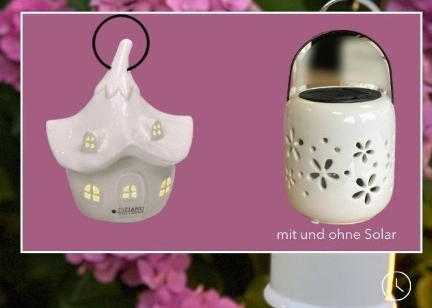 Tiziano Tadino Tischlicht mit Henkel + Solar Gardenjoy  creme-weiß