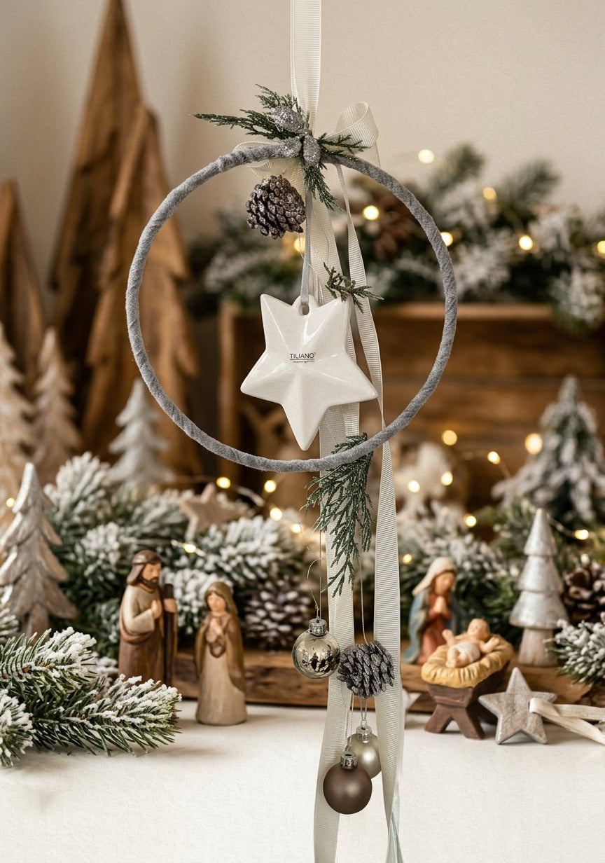 Tiziano Hänger mit Stern creme-silber 19x50cm Weihnachtsdeko Advent