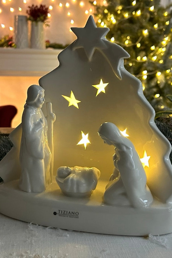 Tiziano Krippe Santo Natale LED 23cm creme-weiß LED mit Timer