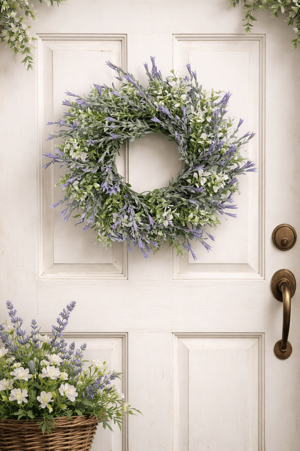 Künstlicher Sommer - Lavendel - Kranz für die Tür – Dekoriere deine Eingangstür mit weißen Lilien - Lillyano