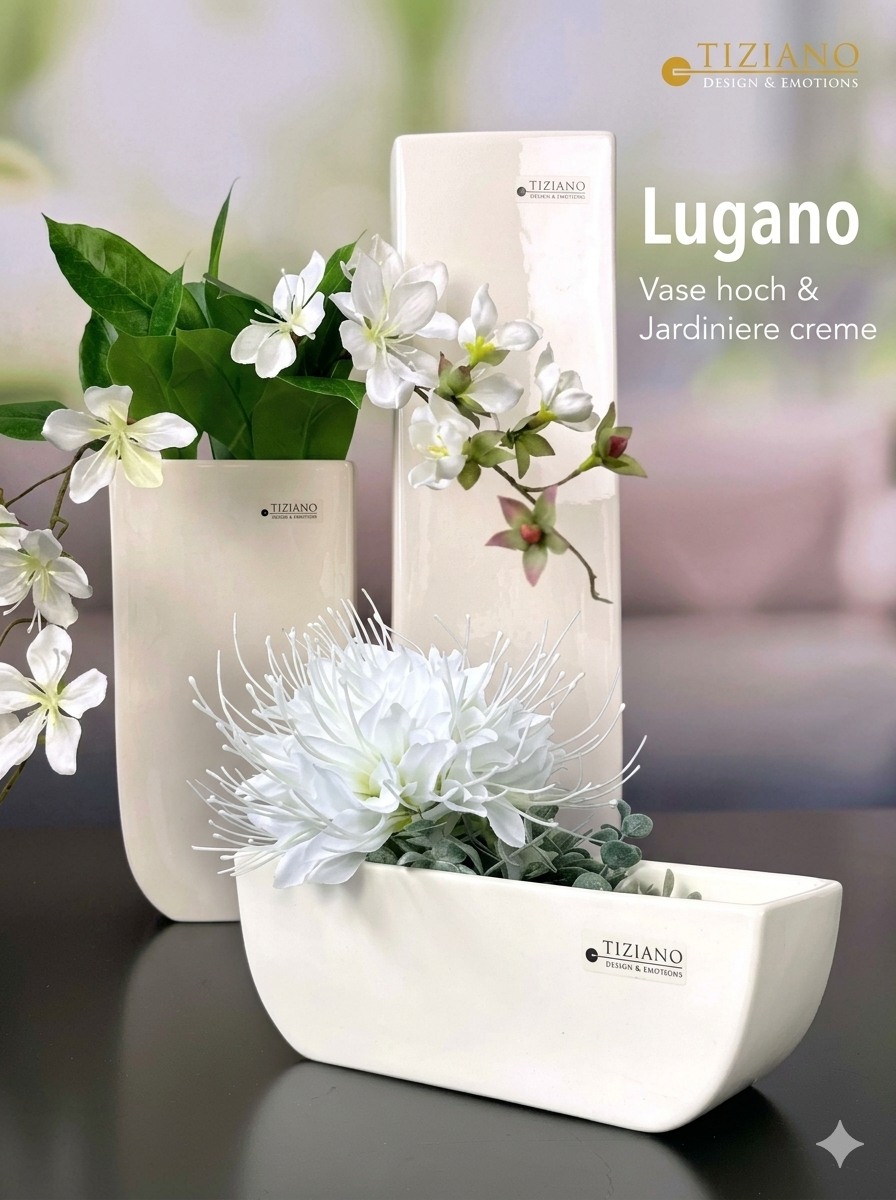 Tiziano Vase Lugano hoch creme 28cm