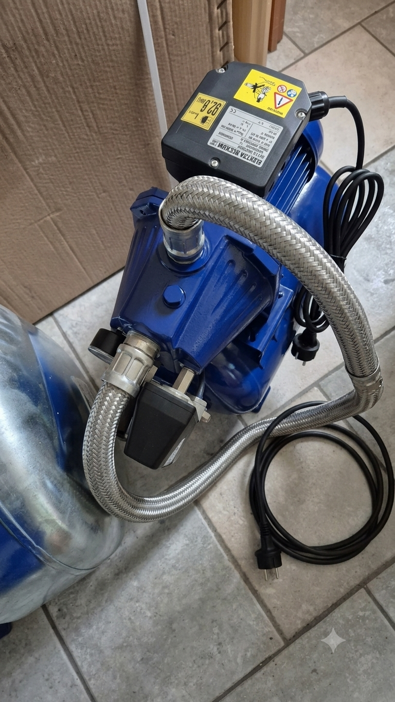 Gartenpumpe Hauswasserwerk blau mit Edelstahlschläuchen