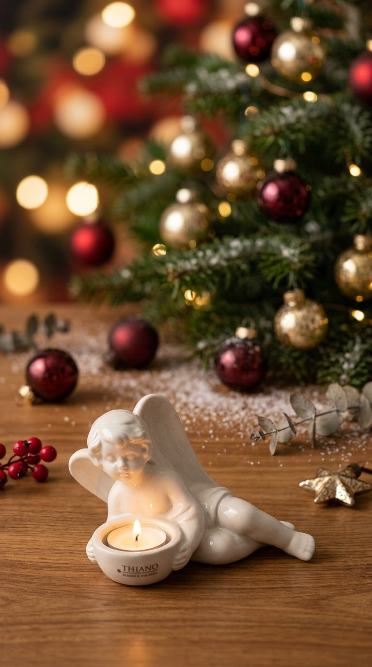Tiziano Engel Ricardo mit Licht Teelicht creme-weiß – Keramik-Engel Weihnachten