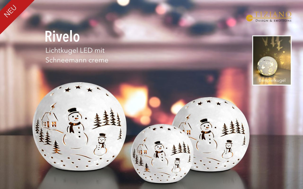 Tiziano Lichtkugel Rivello LED Schneemann creme – leuchtend