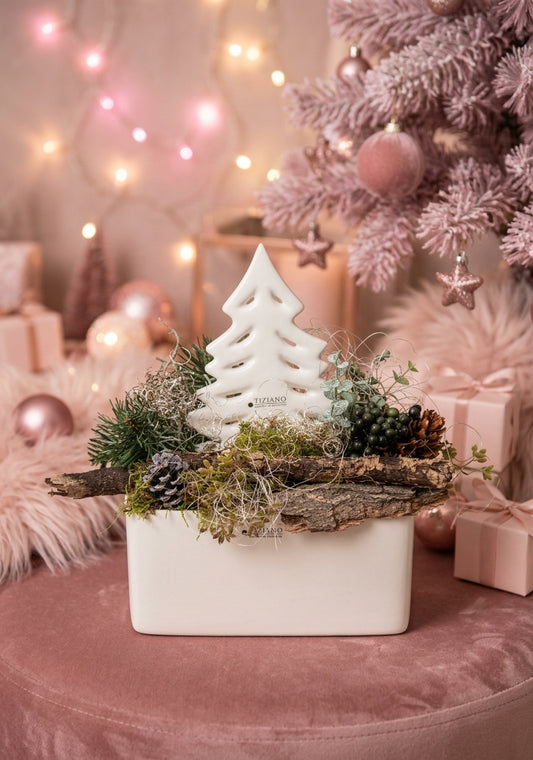 Tiziano Kübel mit Baum Tiana  fertig dekoriert Weihnachtsgesteck