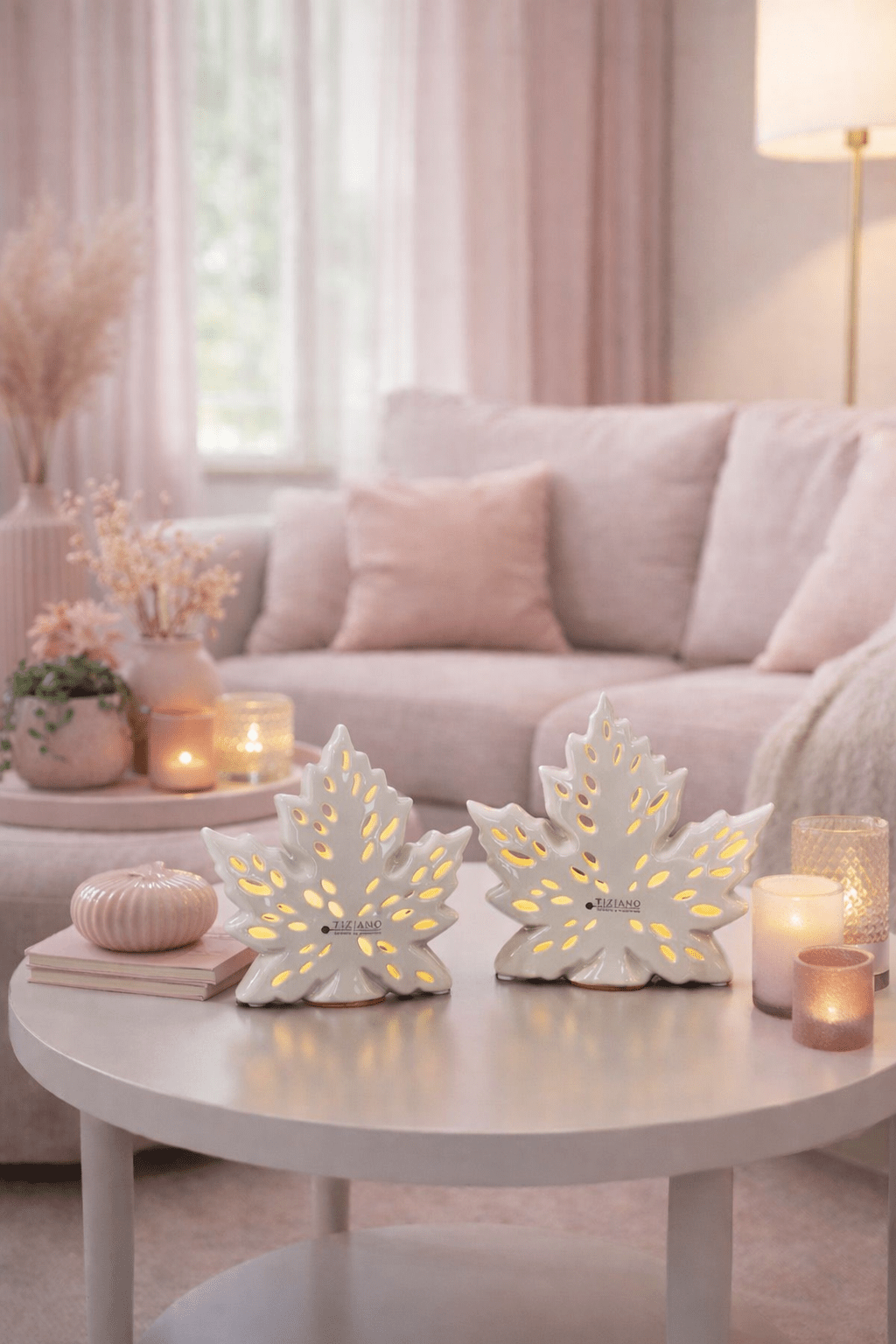 Tiziano Deko Blatt Vicaria LED creme – weiß - Lillyano