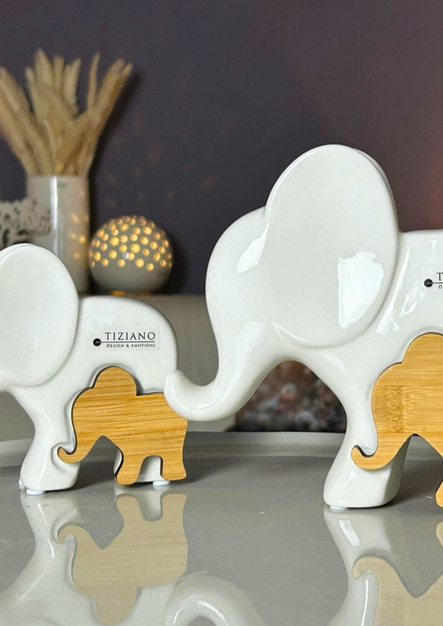 Tiziano Deko Elefant Leon mit Holz creme - weiß - Lillyano