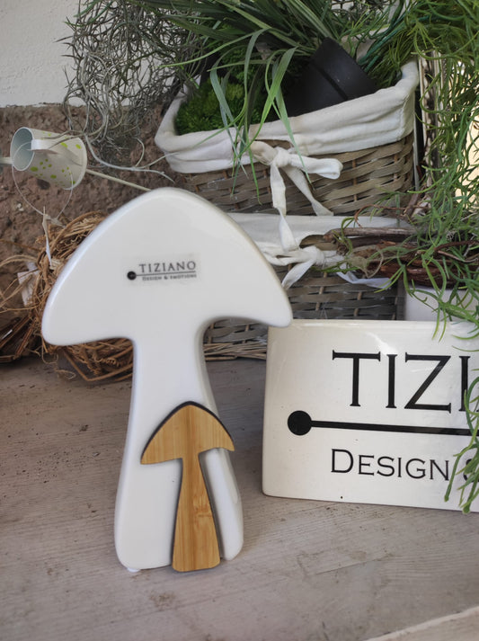Tiziano Deko Pilz Boreal mit Holz weiß creme - Lillyano