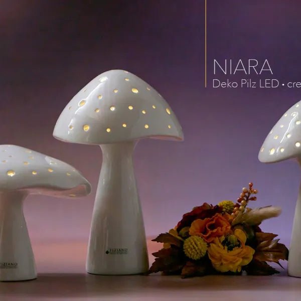 Tiziano Deko Pilz Niara LED hoch creme - weiß und Timer - Lillyano