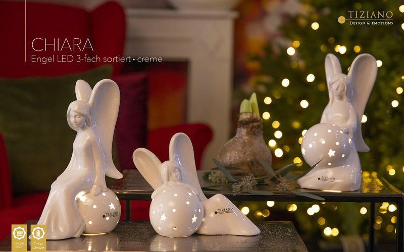 Tiziano Dekofigur Engel Chiara LED 23cm sitzend creme – weiß - Lillyano