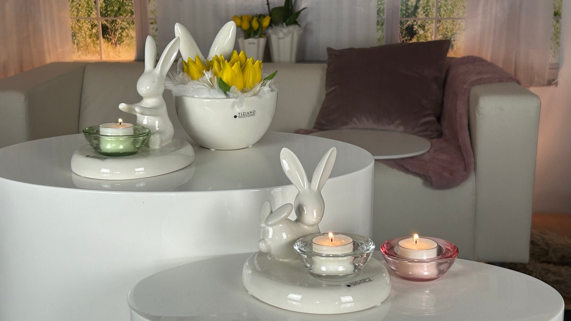 Tiziano Dekolicht Hase Fabrio 14cm liegend creme - weiß Neu - Lillyano