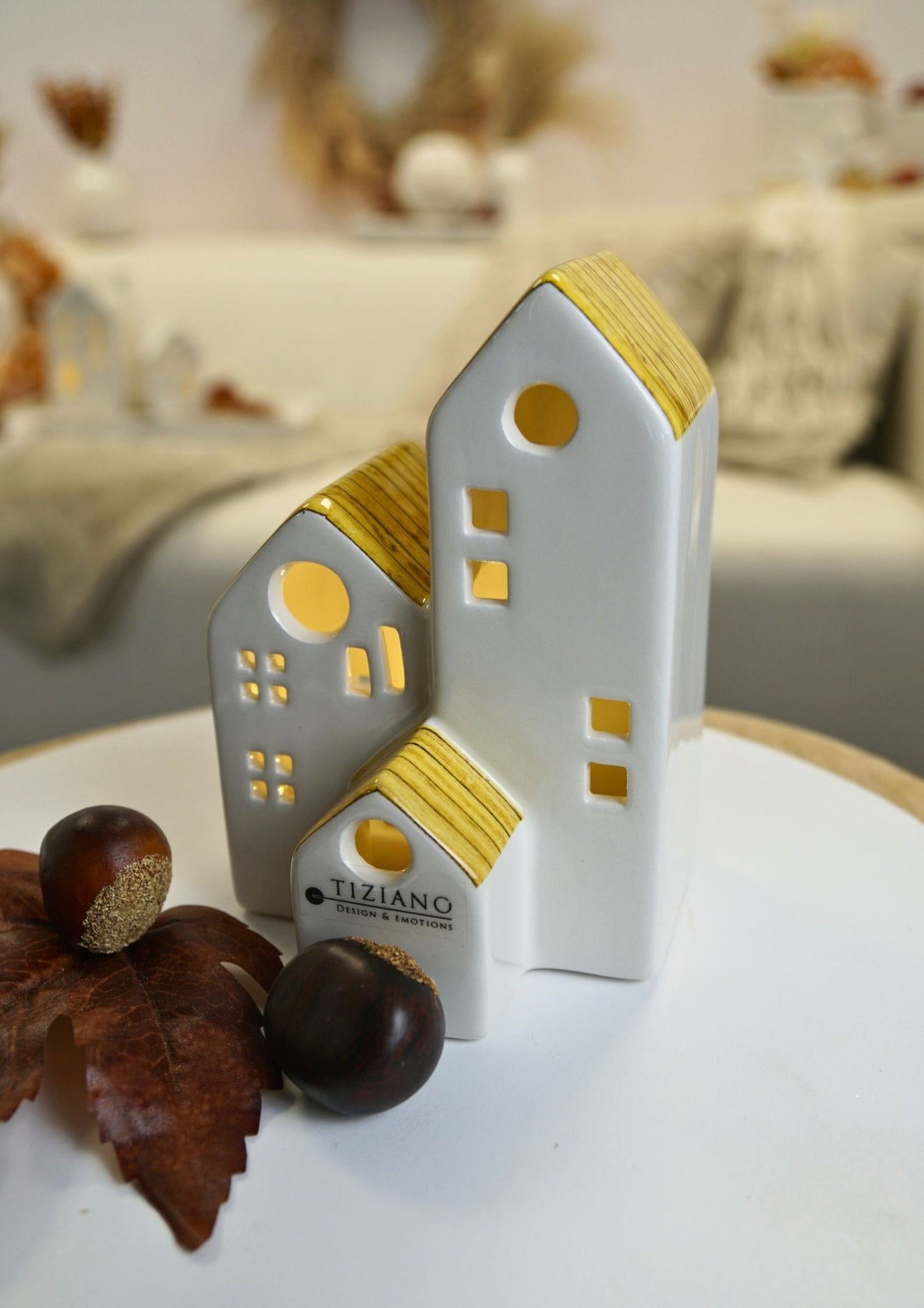 Tiziano Dorf Bilbury LED 3Häuser creme - weiß/Holz Timer - Lillyano