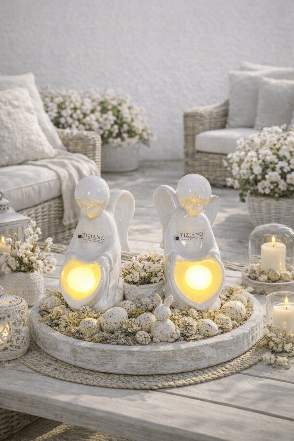 Tiziano Engel Laila Herz mit LED Kugel knieend creme - weiß led und Timer - Lillyano