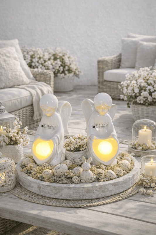 Tiziano Engel Laila Herz mit LED Kugel knieend creme - weiß led und Timer - Lillyano