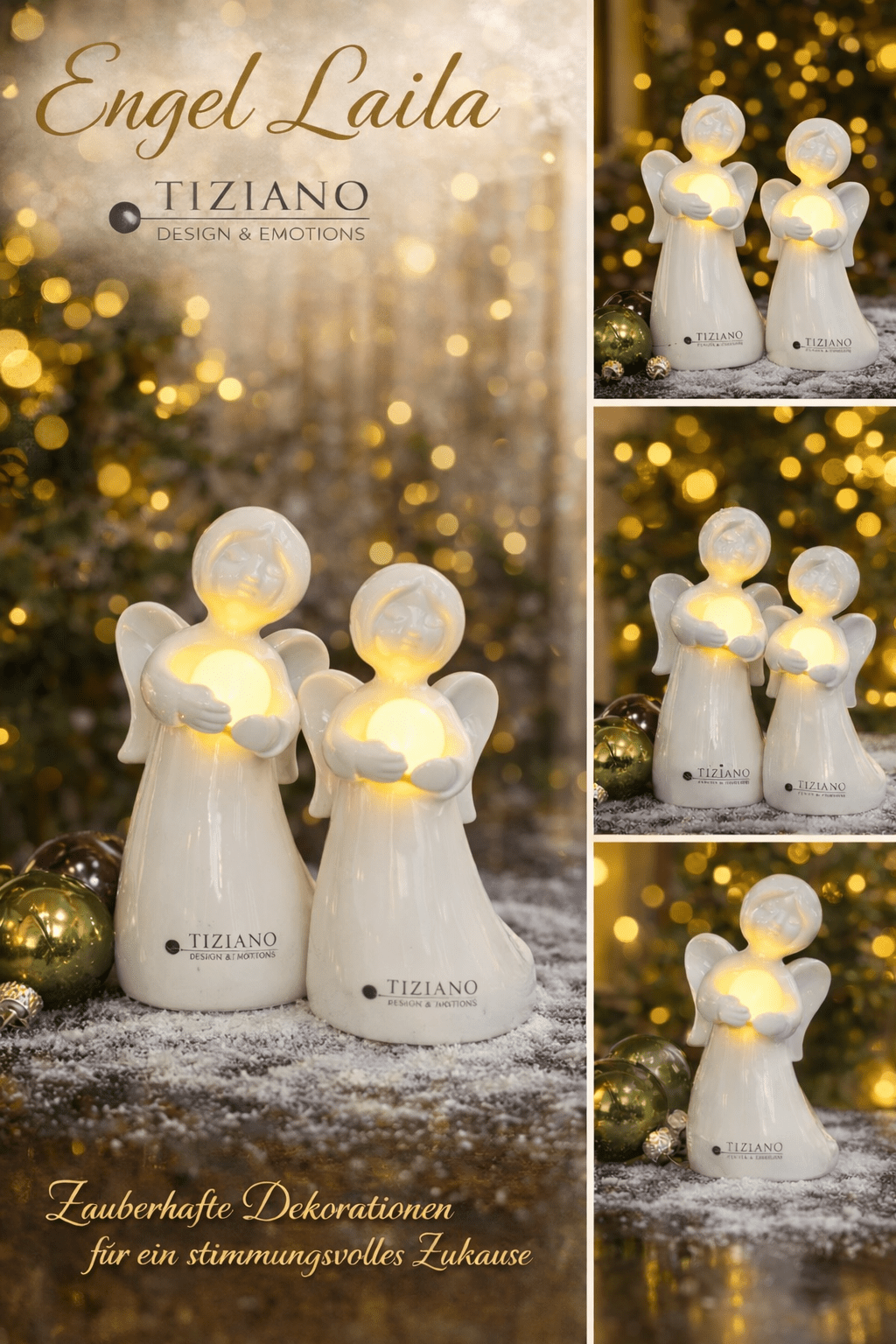 Tiziano Engel Laila mit Kugel LED weiß - creme Led und Timer - Lillyano