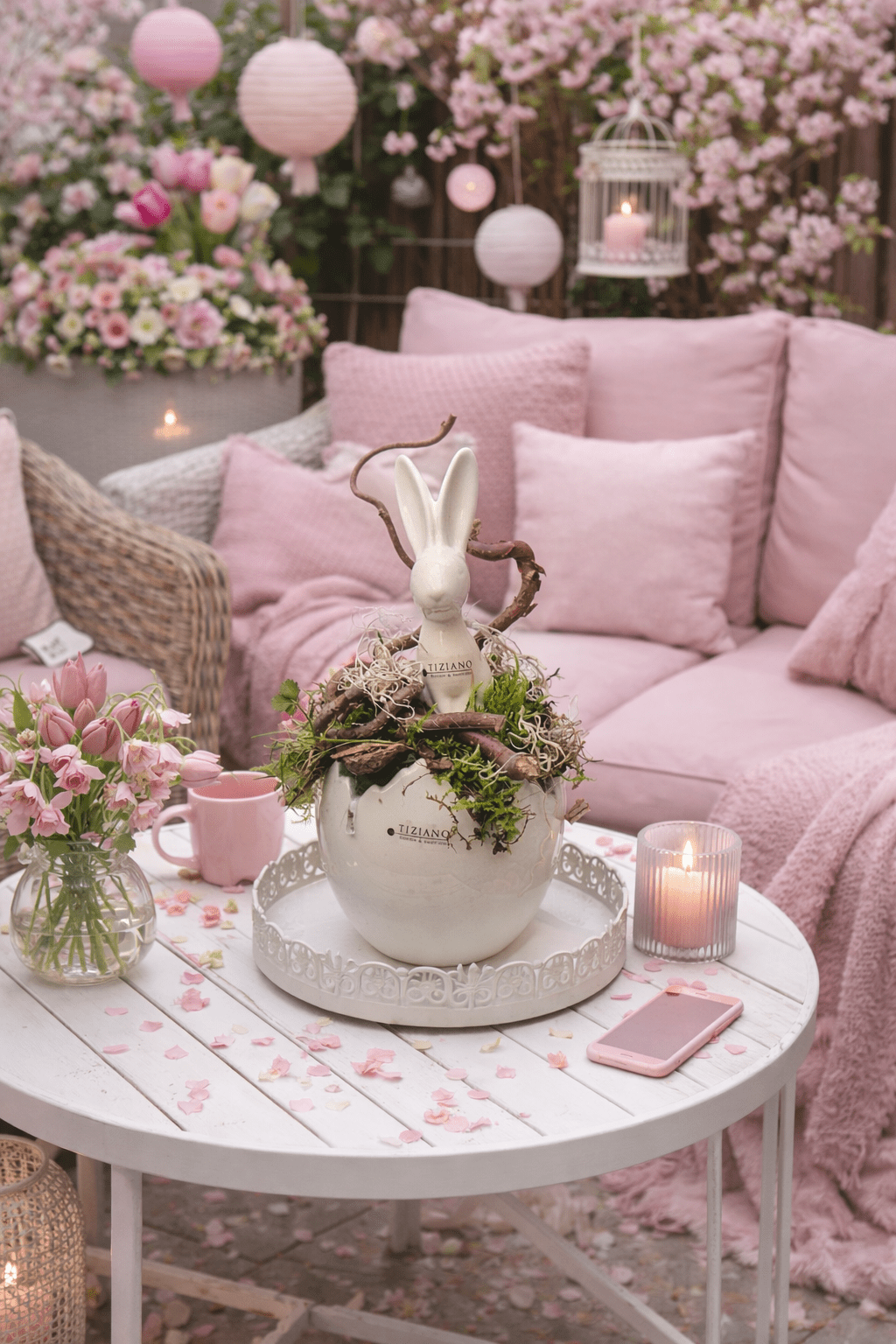 Tiziano Gesteck Hase auf Eikübel fertig dekoriert - Lillyano