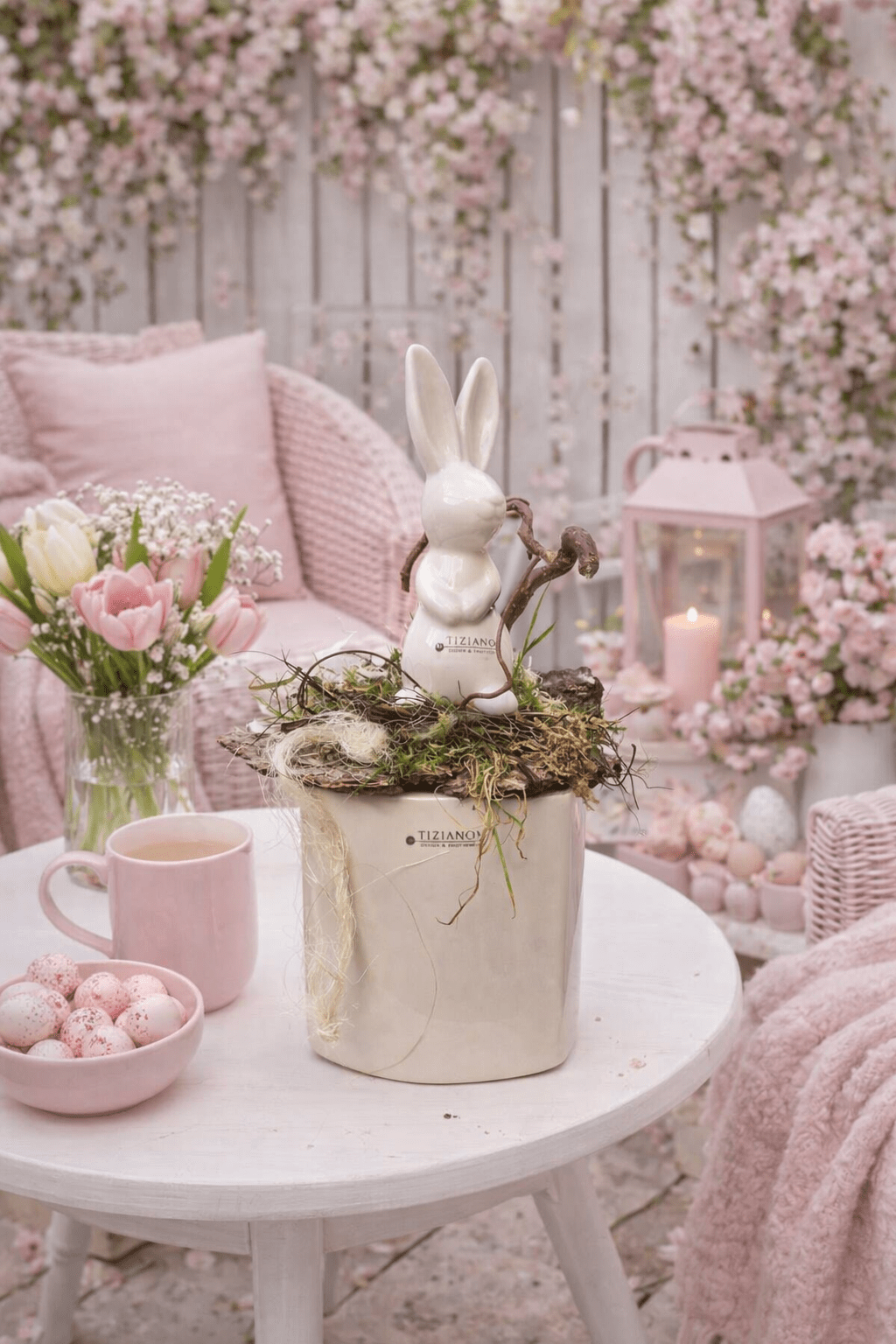 Tiziano Gesteck Hase auf Kübel edd 32 cm - Lillyano