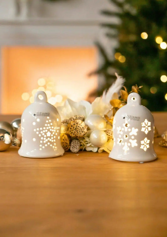 Tiziano Glocke Gloria LED mit Sternen oder Schneeflocken weiß - creme led + Timer - Lillyano