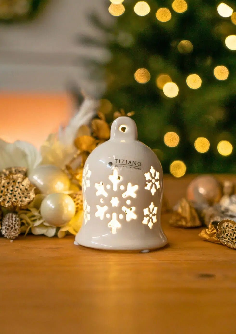 Tiziano Glocke Gloria LED mit Sternen oder Schneeflocken weiß - creme led + Timer - Lillyano