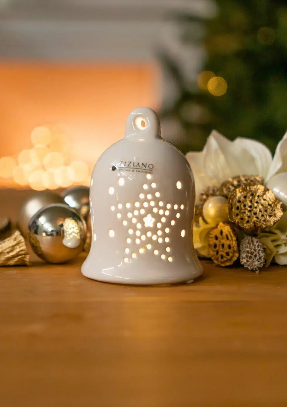 Tiziano Glocke Gloria LED mit Sternen oder Schneeflocken weiß - creme led + Timer - Lillyano