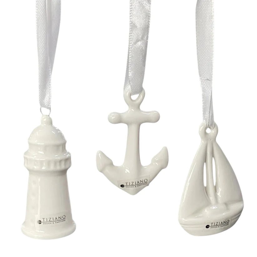 Tiziano Hänger Beachtime Leuchtturm creme 7 cm - Lillyano