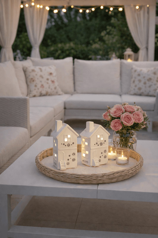 Tiziano Haus Caprera mit Blüten creme - weiß mit Led Beleuchtung - Lillyano