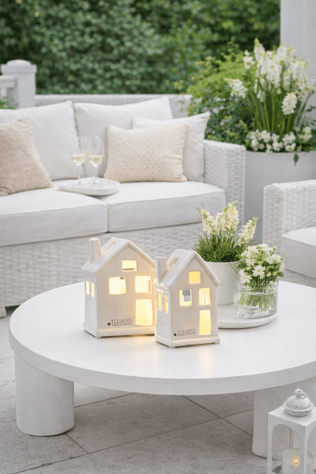 Tiziano Lichthaus Portofino schmal LED+ Timer creme - weiß 10 + 12 cm - Lillyano