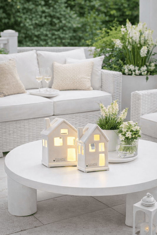 Tiziano Lichthaus Portofino schmal LED+ Timer creme - weiß 10 + 12 cm - Lillyano