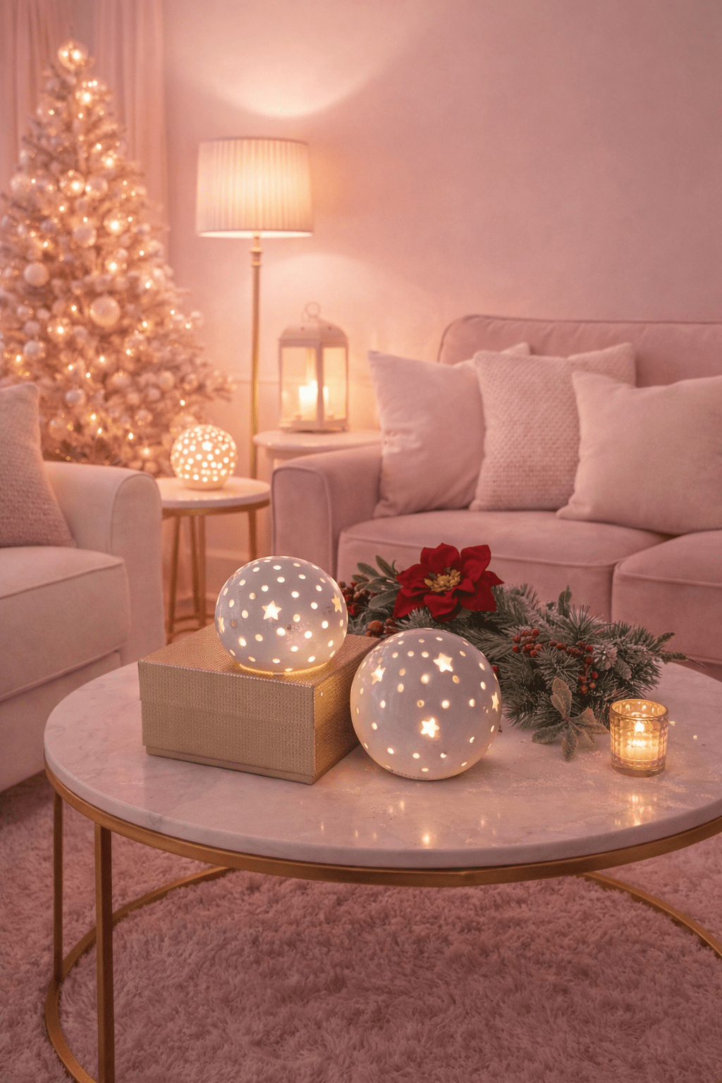 Tiziano Lichtkugel Padova mit Stern LED+ Timer weiß creme - Lillyano