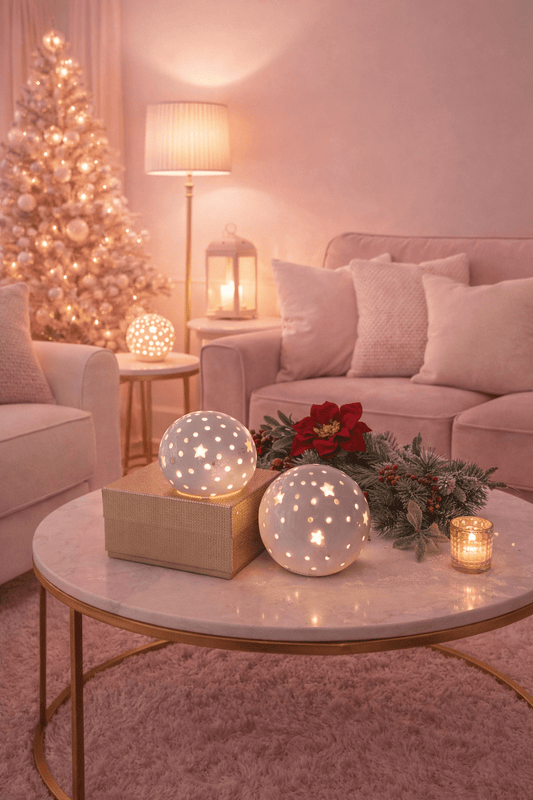 Tiziano Lichtkugel Padova mit Stern LED+ Timer weiß creme - Lillyano