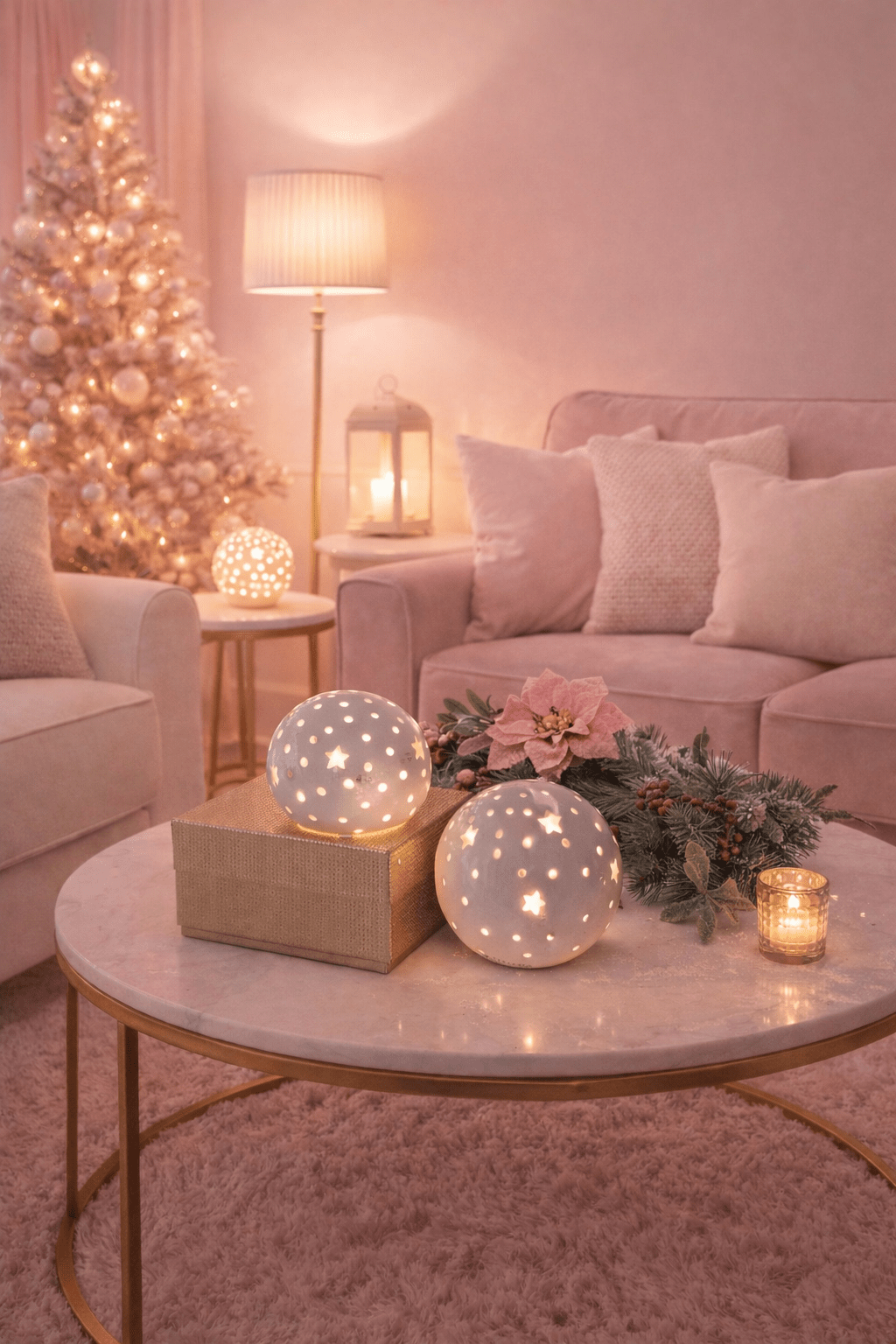 Tiziano Lichtkugel Padova mit Stern LED+ Timer weiß creme - Lillyano