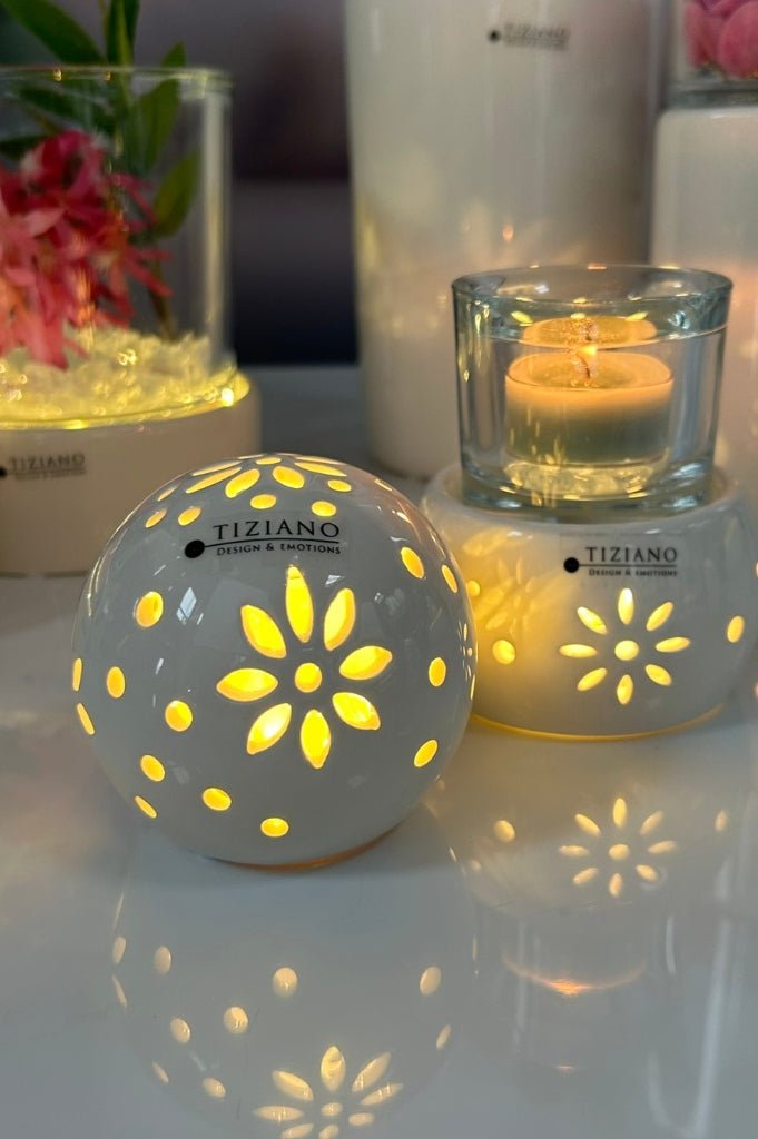 Tiziano Lichtkugel Tadino LED Timer weiß-creme – Keramik-Licht Wohndeko
