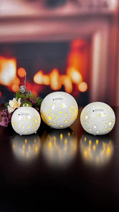 Tiziano Lichtkugel Tazzola LED weiß - creme Timer - Lillyano
