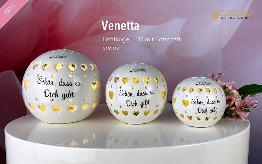 Tiziano Lichtkugel Venetta mit Schrift "Schön,dass .... led und timer - Lillyano