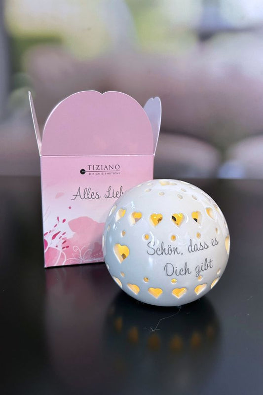 Tiziano Lichtkugel Venetta mit Schrift "Schön,dass .... led und timer - Lillyano