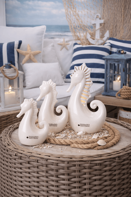 Tiziano Seepferd Morana Relief weiß - creme LED mit Timer - Lillyano