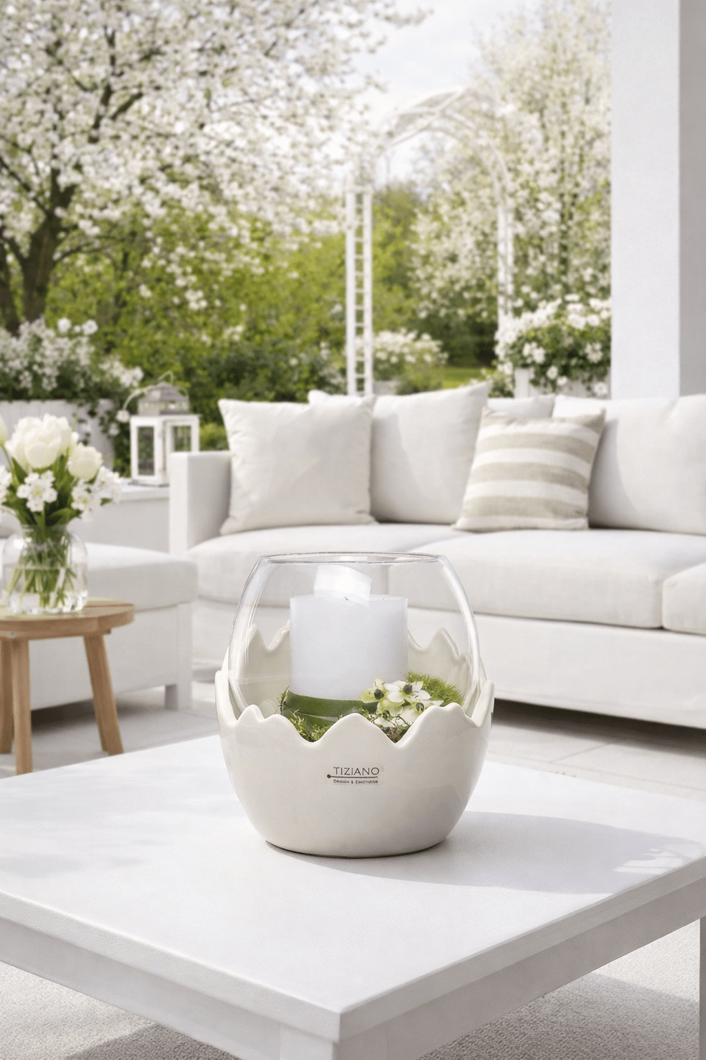 Tiziano Windlicht Cosmo creme egg 17 cm - Lillyano