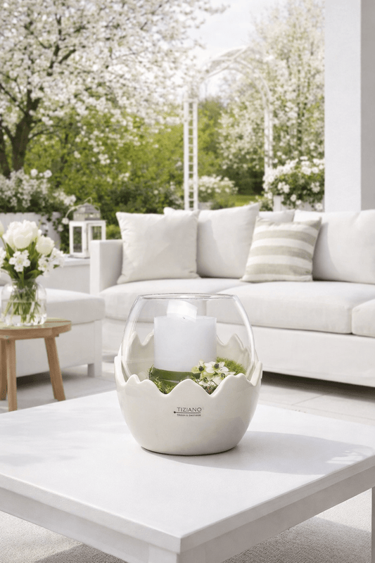 Tiziano Windlicht Cosmo creme egg 17 cm - Lillyano