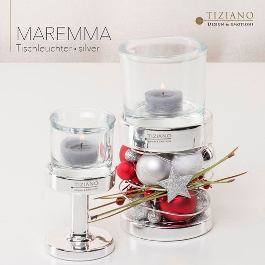 Tiziano Windlicht Maremma silber+ Klarglas - Lillyano